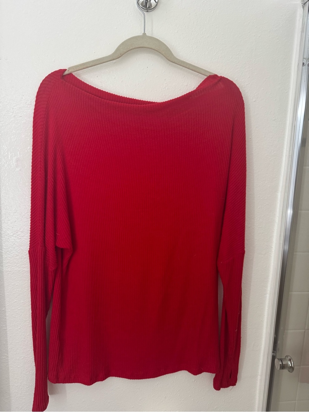 Elan Red Off-the-Shoulder Ribbed Sweater
